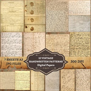 Puede incluir: Un conjunto de 15 papeles digitales vintage con patrones escritos a mano. Los papeles son de color marrón claro con un aspecto desgastado. Los papeles son perfectos para scrapbooking, creación de tarjetas y otros proyectos de manualidades.
