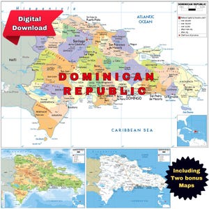 Printable Dominican Republic Political Map + 2 bonus: Topography and Roads