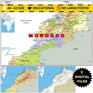 Mappa stampabile del Marocco: politica, topografica e stradale