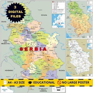 Serbia Printable Map Pack – Political, Physical & Roads