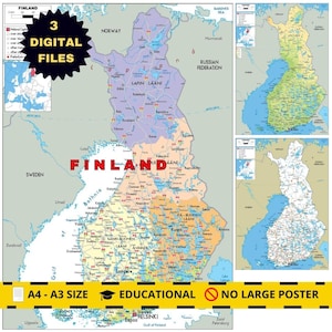 Finland Political Map + Physical & Road (Printable A3)