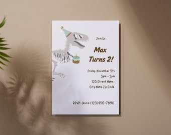 Dinosaur Birthday Invitation - Editable Canva Template