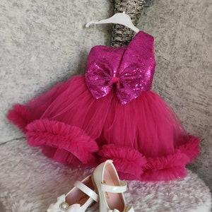 Personalised & Handmade Birthday Dress, Poofy Dress, Fuchsia Pink Dress ...