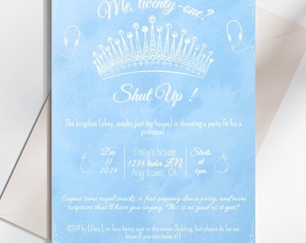 Princess Diaries Movie Birthday Invitation, Royal Birthday Party Invite,Genovia Princess Diaries Birthday Party Invite blue digital invite