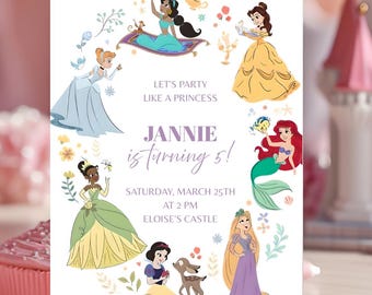 Princess Birthday Invitation, Girl Party Invite, Fairy Tale Birthday Evite, Editable Princess Party, Royal Birthday Template