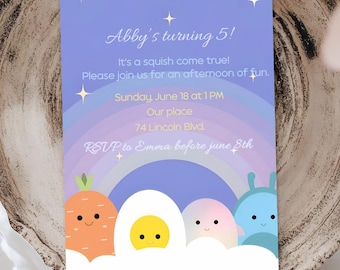 squishmallow invite, Kawaii Invite, squishmallow party invite, editable squishmallow invite,squishmallowbirthdaydecor,squishmallow printable