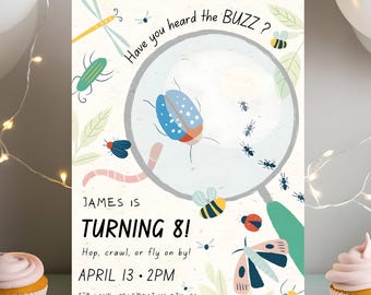 Nature-Inspired Bugs Birthday invite,Cute Bugs Birthday Invite,Adventure Birthday Party Invitation, Butterflies Invitation,Nature Kids Party