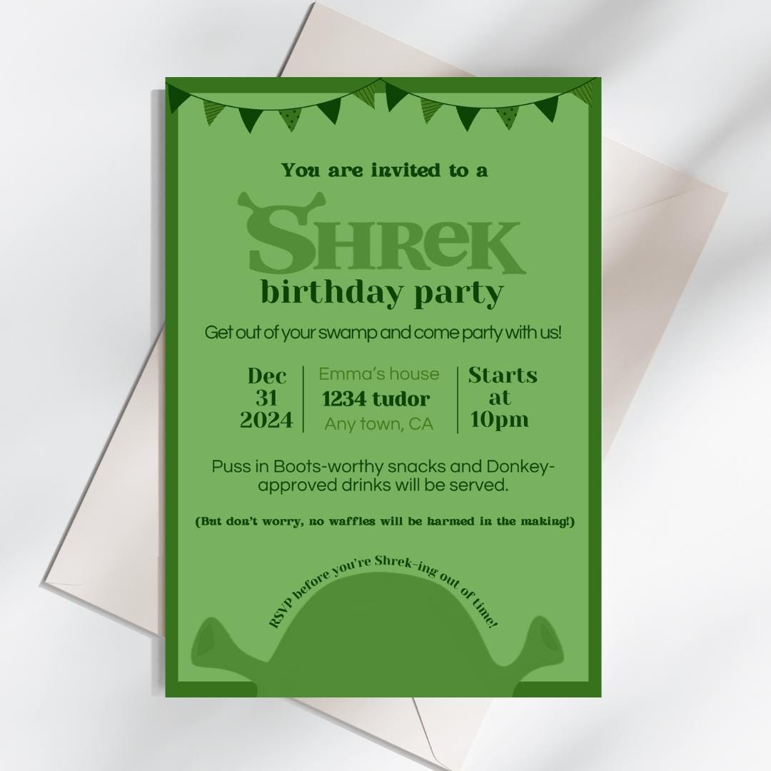 Shrek Birthday Party Invite | Swamp-Themed Printable Invitation | Funny Shrek-Themed Birthday Invite | Shrek birthday decor
