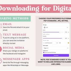 Puede incluir: Una gu&iacute;a de descarga digital con instrucciones sobre m&eacute;todos para compartir por correo electr&oacute;nico, texto, redes sociales y aplicaciones de mensajer&iacute;a. Tambi&eacute;n muestra c&oacute;mo elegir un formato de archivo, ajustar el tama&ntilde;o y la calidad y descargar el archivo.