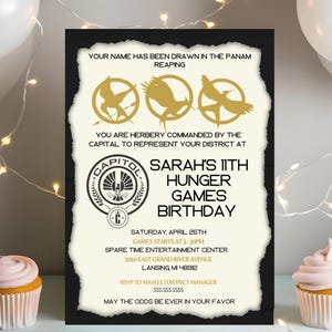 Invitation de fête d'anniversaire de jeux de la faim | Invitation fête d'enfants sur le thème de Panem Reaping | Anniversaire jeux de la faim à imprimer