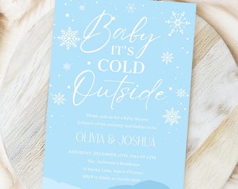 Winter Baby Shower Invitation, baby shower invitation templates, Blue Winter Baby Shower Party, Winter Wonderland Theme, Baby shower invite