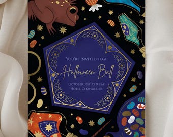 Wizard Halloween Invitation, Magical School Party Invitation, Fantasy Wizard, Harry Wizard Potter, Chocolate Frog, Halloween Invitation
