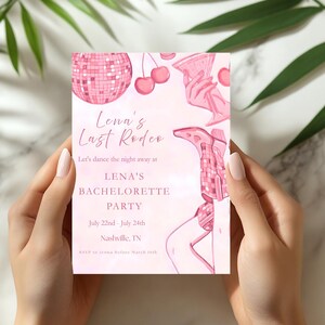 Pink Cowgirl Bachelorette Party Invitation – Rodeo Theme Invite - Editable Bachelorette Invitation – Pink Rodeo Party Invite for Girls Night