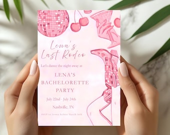 Pink Cowgirl Bachelorette Party Invitation – Rodeo Theme Invite - Editable Bachelorette Invitation – Pink Rodeo Party Invite for Girls Night