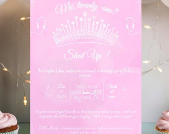 Princess Diaries Movie Birthday Invitation, Royal Birthday Party Invite, Genovia Princess Diaries Birthday Party Invite, pink digital invite