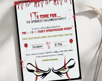 Pennywise Invite, IT-Inspired invitation, Horror Party Template, Horror Movie Birthday Invite, Scary Clown Party Invitation, lover's club