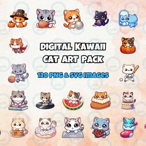 Katze Digitale Planner Aufkleber | Kawaii Katzen Aufkleber | Digitale Katzen Aufkleber | Goodnotes Sticker | Druckbare Sticker | PNG Sticker