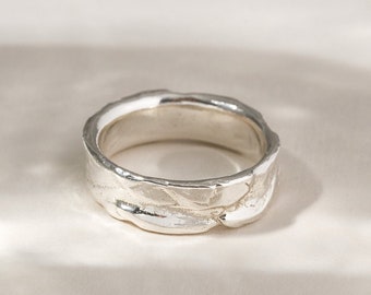 Hammered Sterling Silver Ring Band: Handmade Recycled Silver
