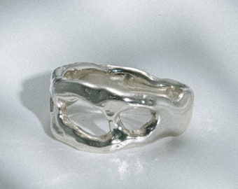 Biologische handgemaakte zilveren ring | Massief 925 sterling zilver | Gerecycleerde en duurzame sieraden | Dagelijkse verklaringsring