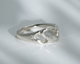 Gesmolten handgemaakte zilveren ring | Gehamerde 925 sterling zilveren ring voor dagelijks gebruik | Gerecycleerde en duurzame sieraden | Uniek cadeau