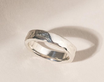 Handmade Hammered 925 Silver Ring: Textured Wedding Band