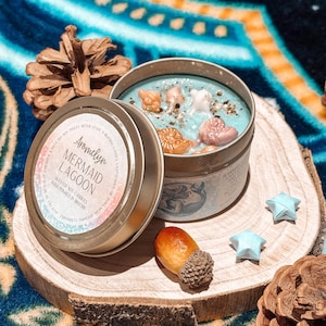 Mermaid Lagoon Candle: Shell Topped Soy Wax Candle, Beach Lover Gift