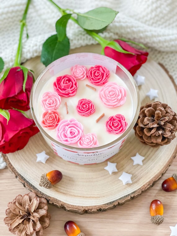 Duftkerze Rose große Kerze mit drei Dochten Duftkerze Rosen Wohndekor Frühling Geschenkideen