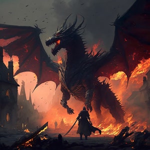 Digital dragon art print, high resolution poster 8000x8000 pixels