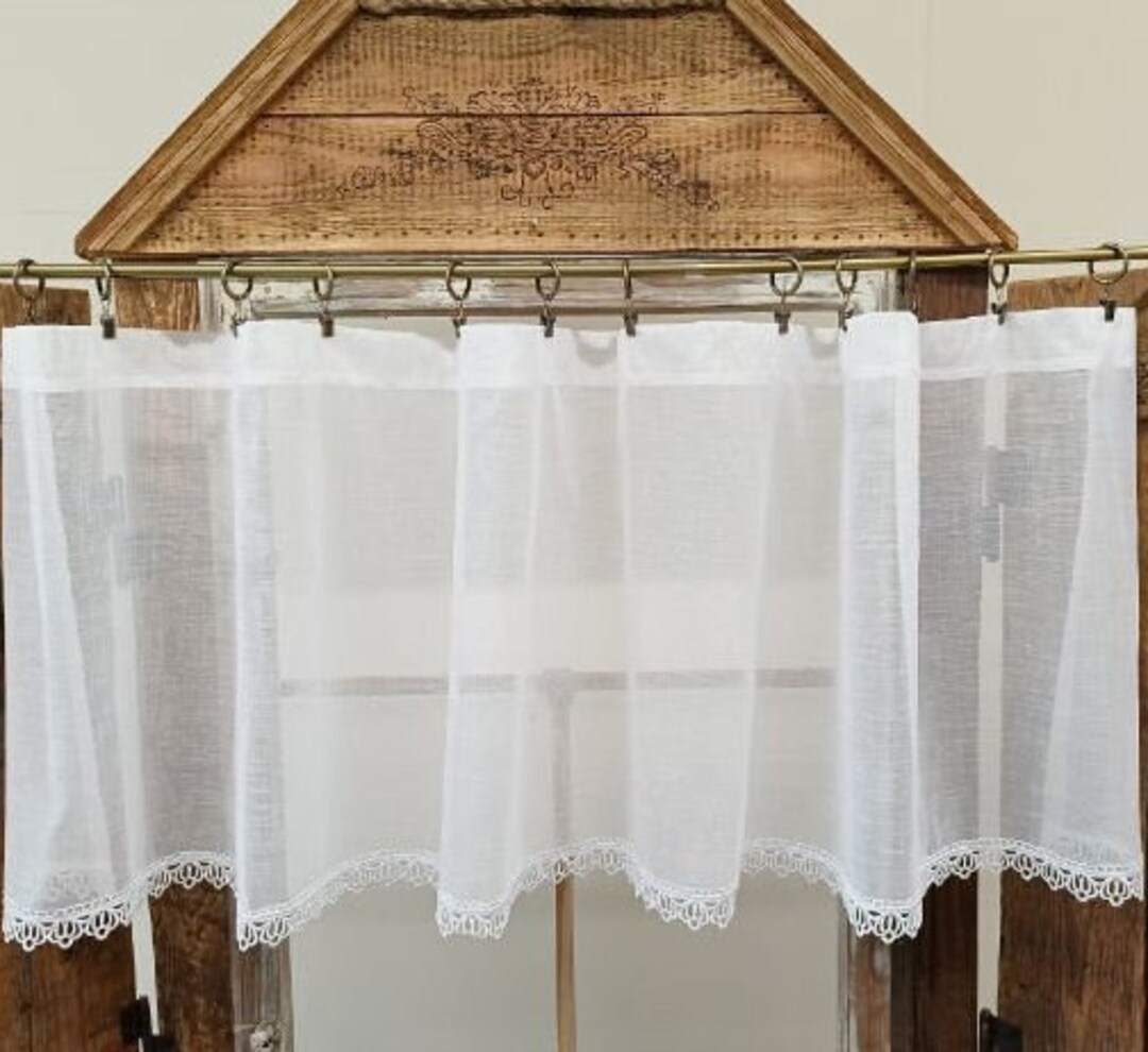 White Elegant Cafe Curtain With Lace Window Panel Country Kitchen
