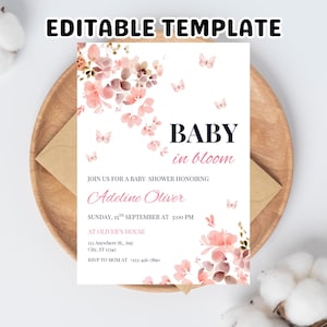 Butterfly Baby Shower Invitation: Pink & Purple Wildflowers (Printable Digital File 5x7 in