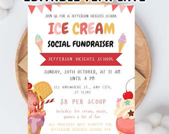 Flyer social crème glacée aquarelle : modèle de fête d'été modifiable (5 x 7 pouces, téléchargement numérique)