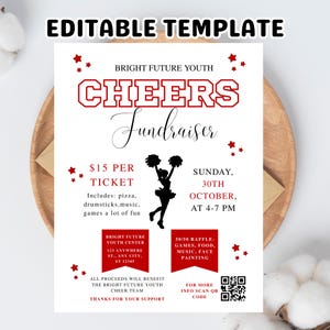 Editable Cheer Fundraiser Flyer: Red Invitation, Canva Template (Digital Download 8.5x11)