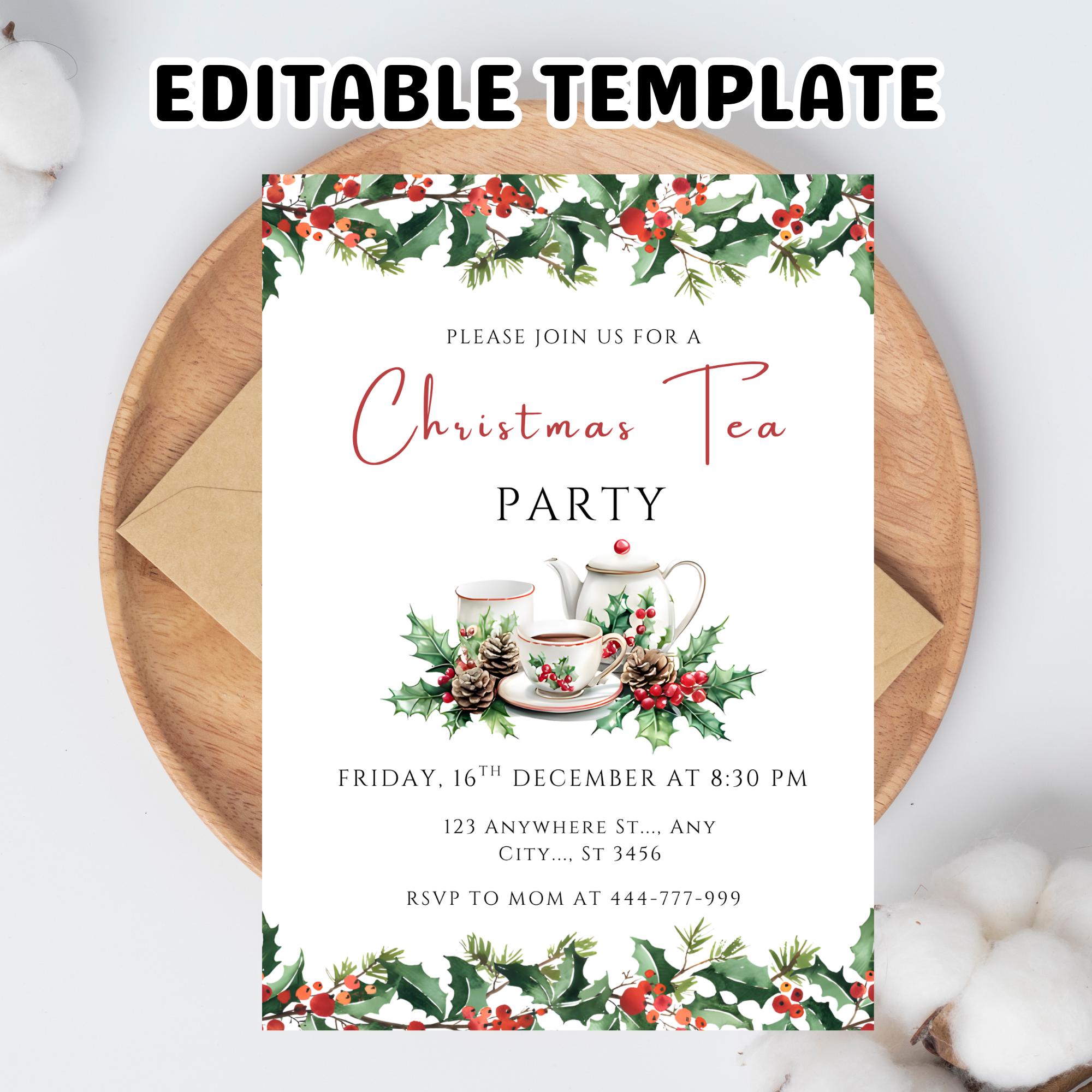 Christmas Tea Party Invitations - Etsy for Free Printable Christmas Tea Party Invitations