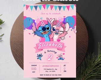 Stitch Geburtstagseinladung Vorlage, bearbeitbare Stitch Invite Canva, druckbare Einladung, bearbeitbare Einladung, Lilo & Stitch, Lilo und Stitch