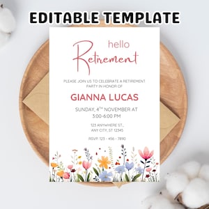 Floral Retirement Party Invitation Template, Printable & Editable Retirement Celebration Invite, Canva Digital Download