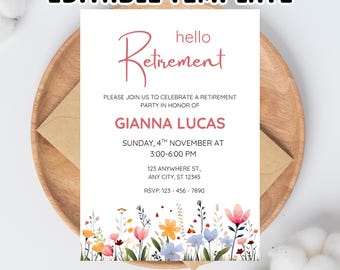 Floral Retirement Party Invitation Template, Printable & Editable Retirement Celebration Invite, Canva Digital Download