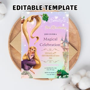 Editable Rapunzel Birthday Invitation, Princess Birthday Invitation, Birthday Tangled Invitation, Digital Evite, Canva Template