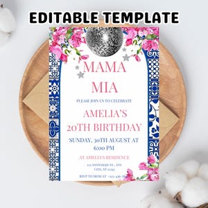 Editable Mamma Mia Birthday Invitation, Dancing Queen Birthday Invite, Greek Party, Mamma Mia Theme, Digital Invitation Template