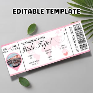 Bearbeitbare Bordkartenvorlage: DIY Girls Trip Invite (Digitaler Download, Canva Bearbeiten)