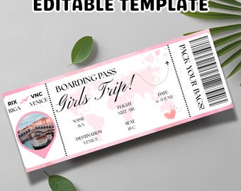 Editable Boarding Pass Template: DIY Girls Trip Invite (Digital Download, Canva Edit)