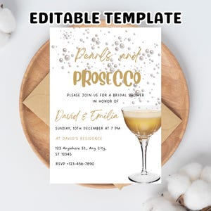 Pearls and Prosecco Bridal Shower Invitation: Pink Brunch (Digital Template)