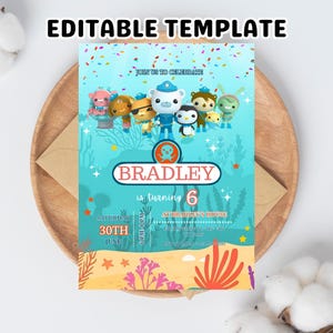 Modèle modifiable d&#39;invitation d&#39;anniversaire d&#39;octonautes, invitation de partie d&#39;octonautes, invitation d&#39;anniversaire d&#39;amusement, invitation d&#39;anniversaire d&#39;enfants, aventure de mer