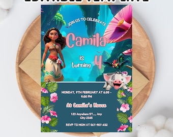 Moana Birthday Invitation: Editable Hawaiian Theme, Printable Template (Instant Download)