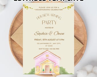 Editable Housewarming Party Invitation: Garden Home Canva Template (5x7 in, Digital Download)