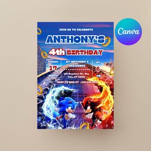 Sonic Birthday Invitation: Editable Hedgehog Party Template (5x7, Digital Download)