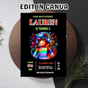 Roblox Birthday Invitation: Editable Game Party Template (5x7 in, Digital Download)