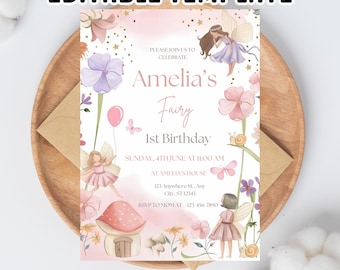 Fairy First Birthday Invitation: Enchanted Forest, EDITABLE (Digital Download)
