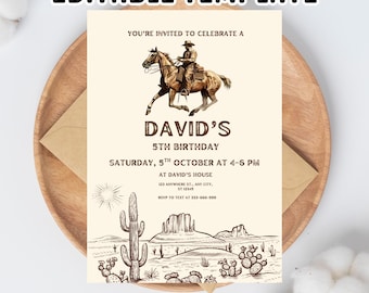 Western-Geburtstagseinladung: Bearbeitbare Cowboy-Party einladen (5x7, digitaler Download, PDF-Vorlage)