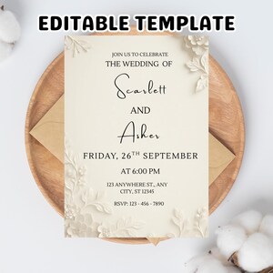 Moderne minimalistische Hochzeitseinladungsvorlage: Bearbeitbarer Text & Hintergrund (PDF-Download 12 x 18 cm)