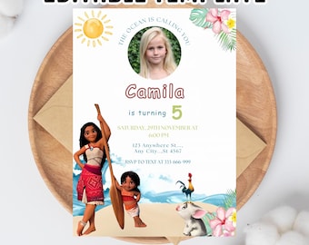 Moana Birthday Invitation Digital | Editable Hawaiian Invite Template | Kids Party Invitation | Instant Download